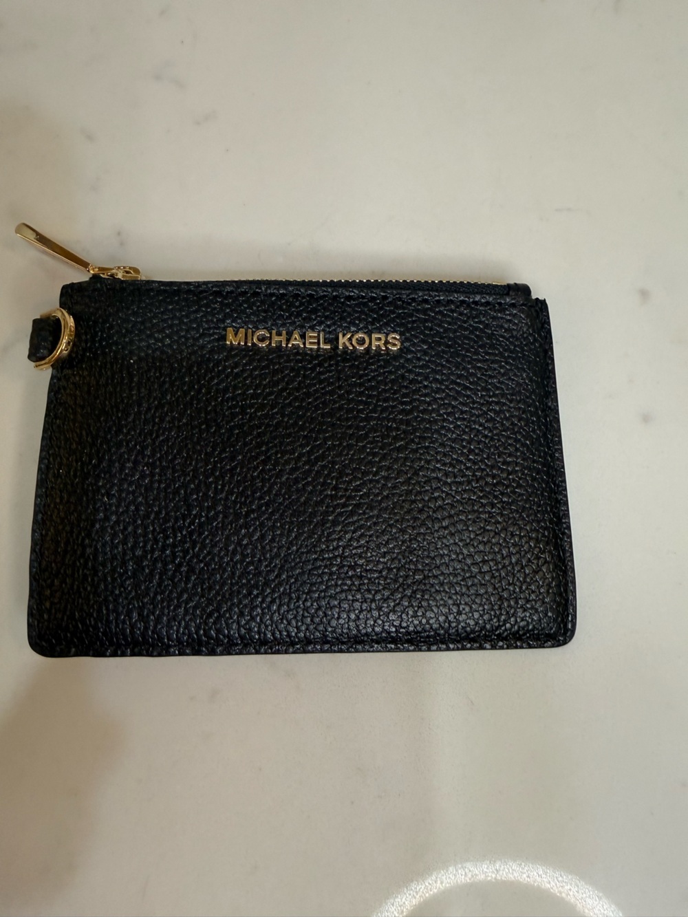 Michael Kors Jet Set Pebbled Leather Top Zip Card Case Coin Pouch Wallet Black